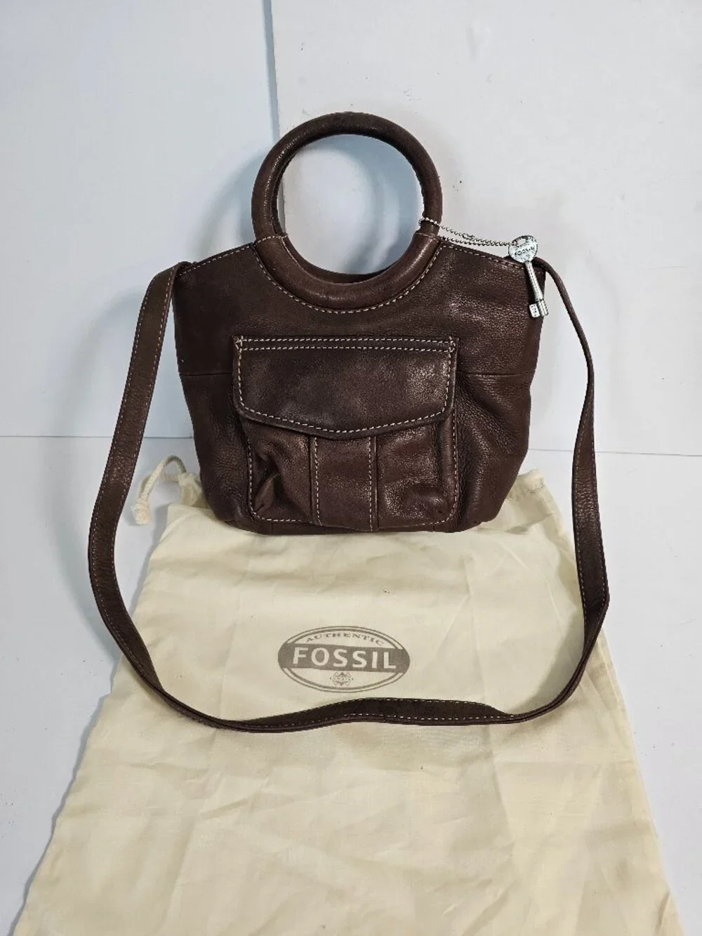 Fossil Bag Brown Leather Shoulder Y2K Classic Casual 75082